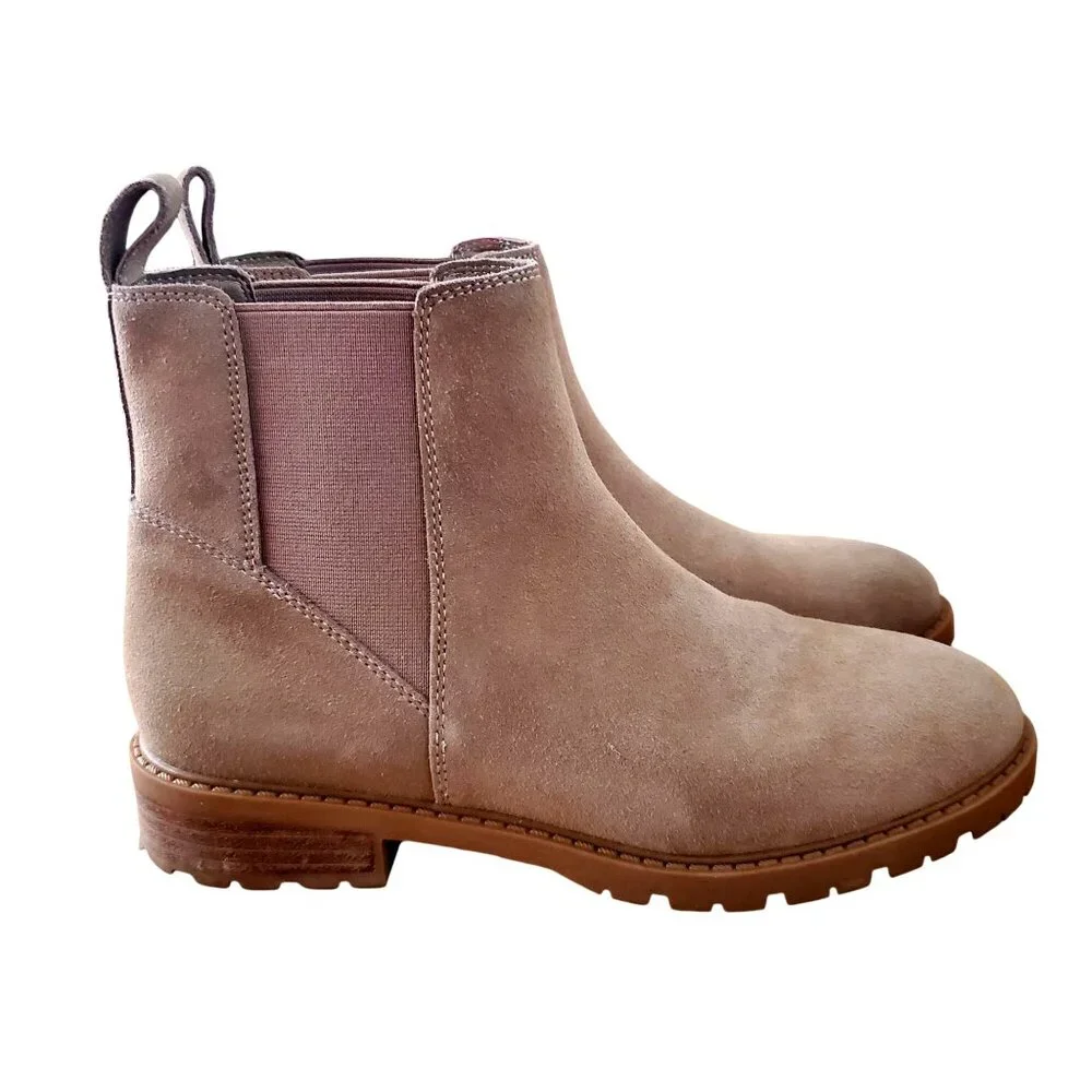 Steve Madden Women 8 Lorali Suede Leather Boots Slip-on Chunky Chelsea Shoes Tan